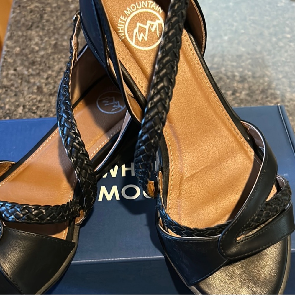 White Mountain Black Sandals braided detail